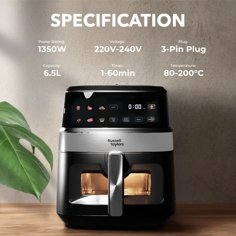 10009 Russell Taylors 3D Visible Window Digital Air Fryer Extra Large (6.5L) Z7 Penggoreng Udara - Image 1